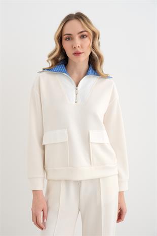 35975 POPLIN YAKALI FERMUARLI SWEAT