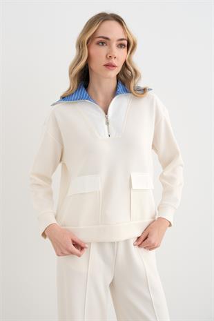 35975 POPLIN YAKALI FERMUARLI SWEAT