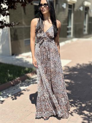 37509 ASKILI LEOPAR DESEN ELBISE