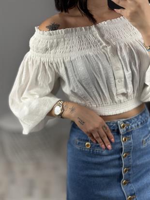 50258 OMUZU ACIK DUGMELI TOP