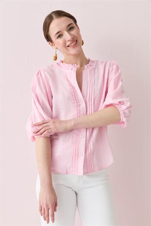 5807 NERVUR DETAYLI BALON KOL GOMLEK