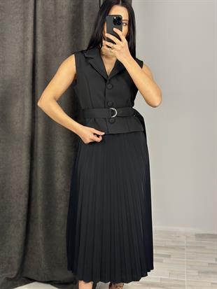 6019 KONTRAST PLISELI ELBISE