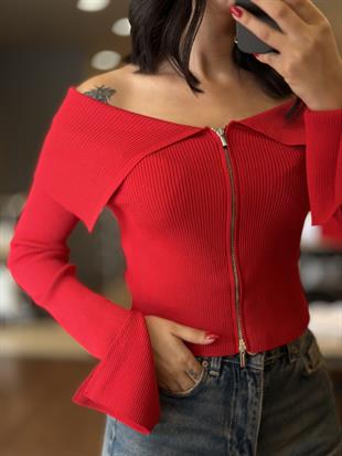 60252 BARDOT YAKA KOL YIRTMACLI FERMUARLI TRIKO HIRKA