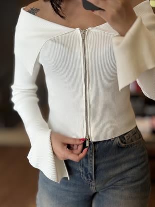 60252 BARDOT YAKA KOL YIRTMACLI FERMUARLI TRIKO HIRKA