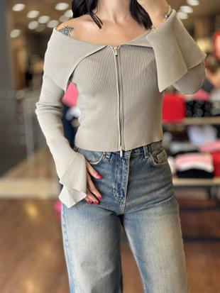 60252 BARDOT YAKA KOL YIRTMACLI FERMUARLI TRIKO HIRKA