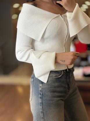 60252 BARDOT YAKA KOL YIRTMACLI FERMUARLI TRIKO HIRKA