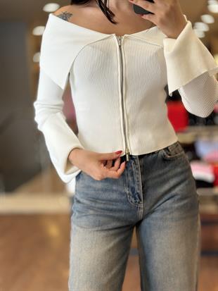 60252 BARDOT YAKA KOL YIRTMACLI FERMUARLI TRIKO HIRKA