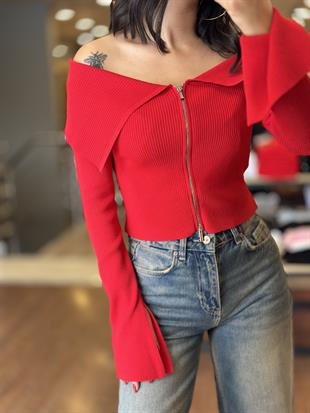 60252 BARDOT YAKA KOL YIRTMACLI FERMUARLI TRIKO HIRKA