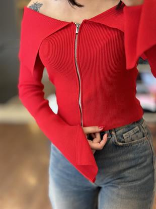 60252 BARDOT YAKA KOL YIRTMACLI FERMUARLI TRIKO HIRKA