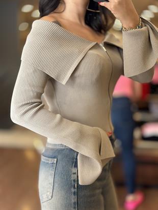 60252 BARDOT YAKA KOL YIRTMACLI FERMUARLI TRIKO HIRKA