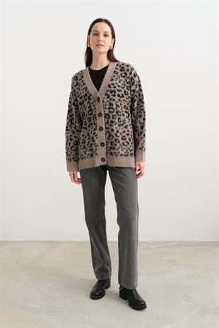 60260 V YAKA LEOPAR SARDONLU DUGMELI TRIKO HIRKA