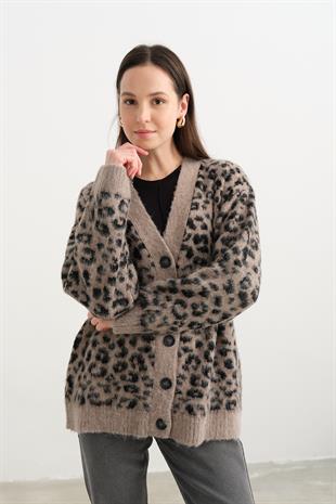 60260 V YAKA LEOPAR SARDONLU DUGMELI TRIKO HIRKA