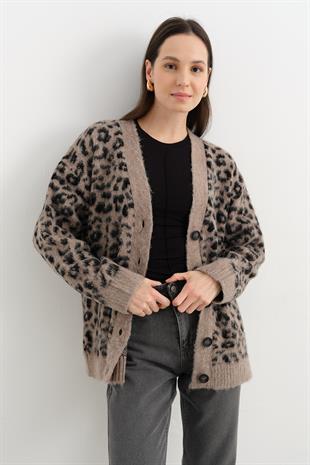 60260 V YAKA LEOPAR SARDONLU DUGMELI TRIKO HIRKA