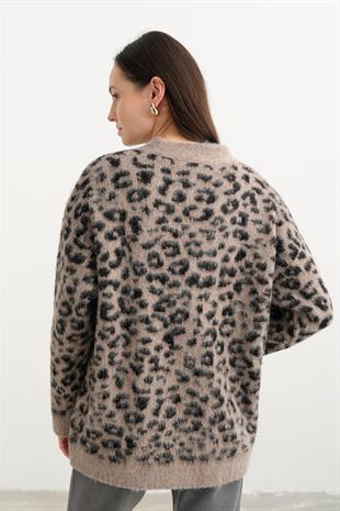 60260 V YAKA LEOPAR SARDONLU DUGMELI TRIKO HIRKA