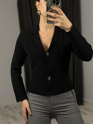 60286 CEKET YAKA CICEK DUGMELI TRIKO HIRKA