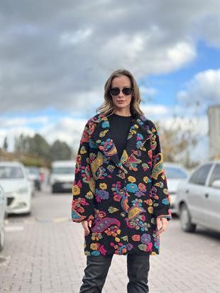 60439 SAL YAKA YAPRAK DESEN KECE KABAN