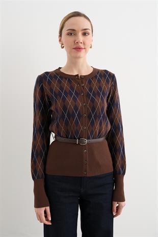 60956 BISIKLET YAKA DUGMELI KEMERLI TRIKO HIRKA