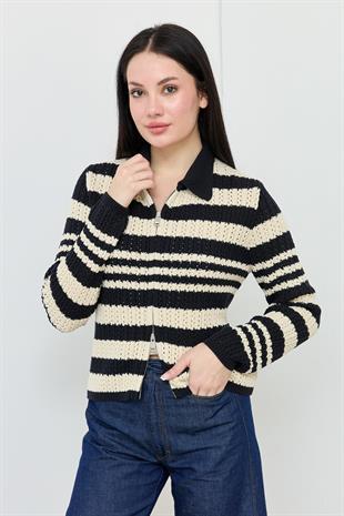 60962 POLO YAKA CIZGILI FERMUARLI TRIKO HIRKA