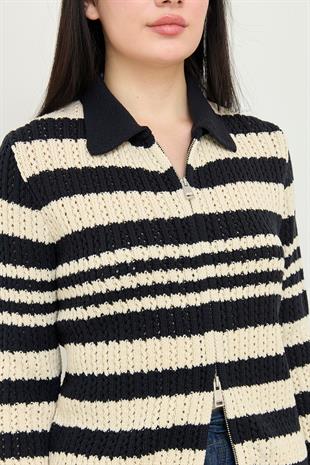 60962 POLO YAKA CIZGILI FERMUARLI TRIKO HIRKA