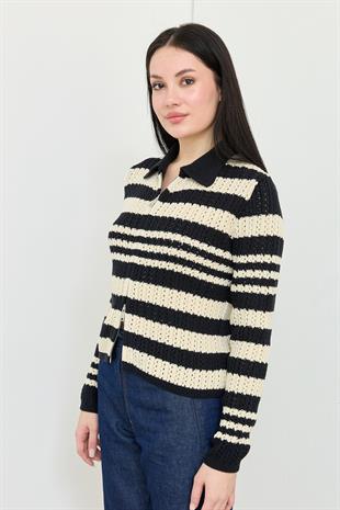 60962 POLO YAKA CIZGILI FERMUARLI TRIKO HIRKA