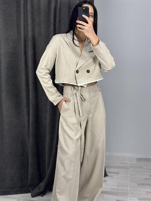 6128 CIZGILI CIFT KEMERLI PANTOLON