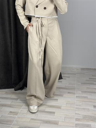 6128 CIZGILI CIFT KEMERLI PANTOLON