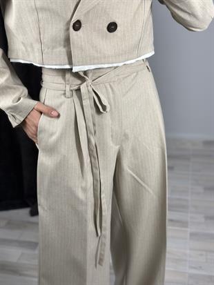 6128 CIZGILI CIFT KEMERLI PANTOLON