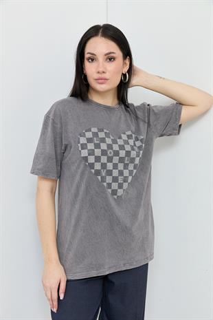 7054 YIKAMALI KALP TASLI TSHIRT