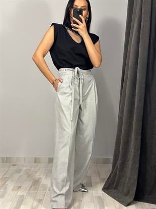 71285 KEMERLI PENS DETAYLI YUKSEK BEL PANTOLON