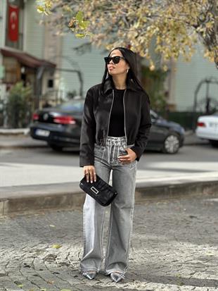 71361 SIYAH VARAKLI WIDELEG PANTOLON