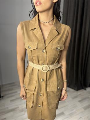 8049 KETEN SAFARI ELBISE