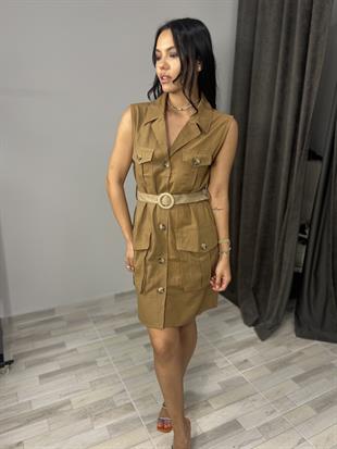 8049 KETEN SAFARI ELBISE