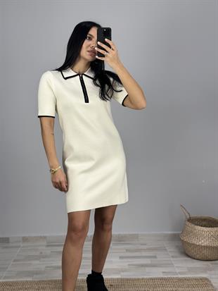 90168 POLO YAKA FERMUARLU KISA KOL ELBISE
