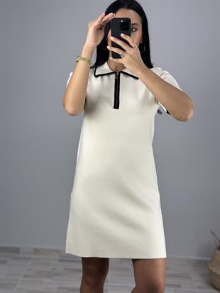 90168 POLO YAKA FERMUARLU KISA KOL ELBISE