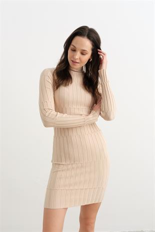90173 DIK YAKA FITILLI ELBISE