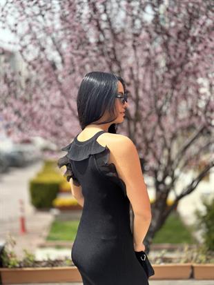 90201 FITILLI FIRFIR KUMAS DETAYLI TRIKO ELBISE