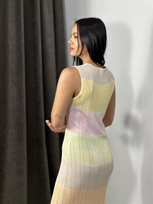 90209 BISIKLET YAKA FITILLI BATIK INCE TRIKO ELBISE