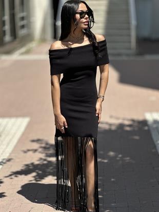 90217 BARDOT YAKA PUSKULLU TRIKO ELBISE