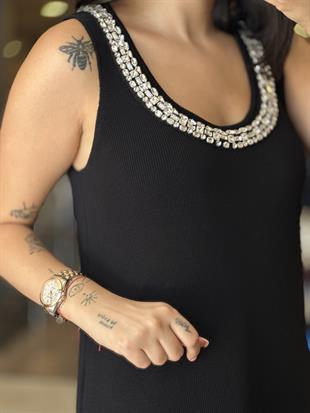 90225 PARLAK TAS APLIKELI TRIKO ELBISE