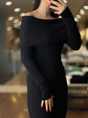 90233 BARDOT YAKA FITILLI TRIKO ELBISE