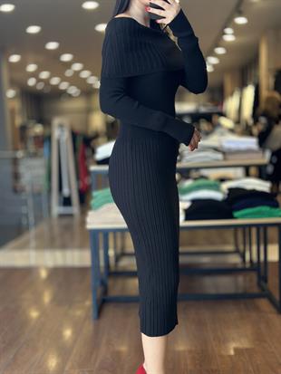 90233 BARDOT YAKA FITILLI TRIKO ELBISE