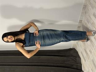 90535 LİKRALI UZUN STRAPLEZ ELBİSE