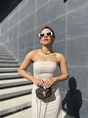 90897 DIKIS DETAYLI SAC BANTLI ELBISE