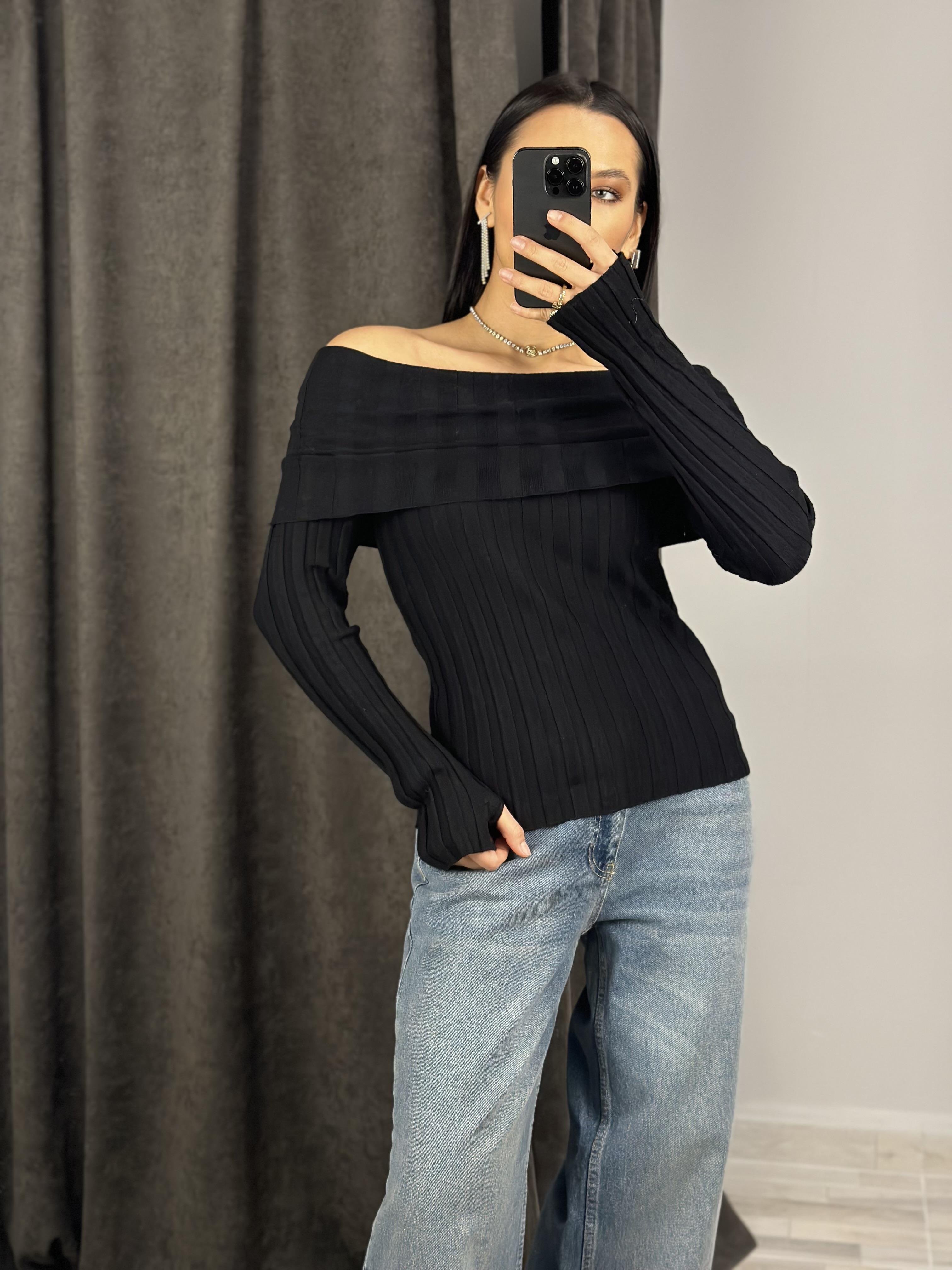 10517 BARDOT YAKA FITILLI TRIKO KAZAK