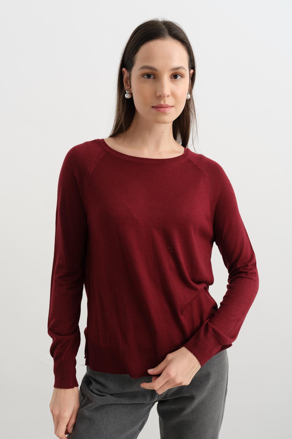 10536 BISIKLET YAKA BASIC INCE TRIKO KAZAK