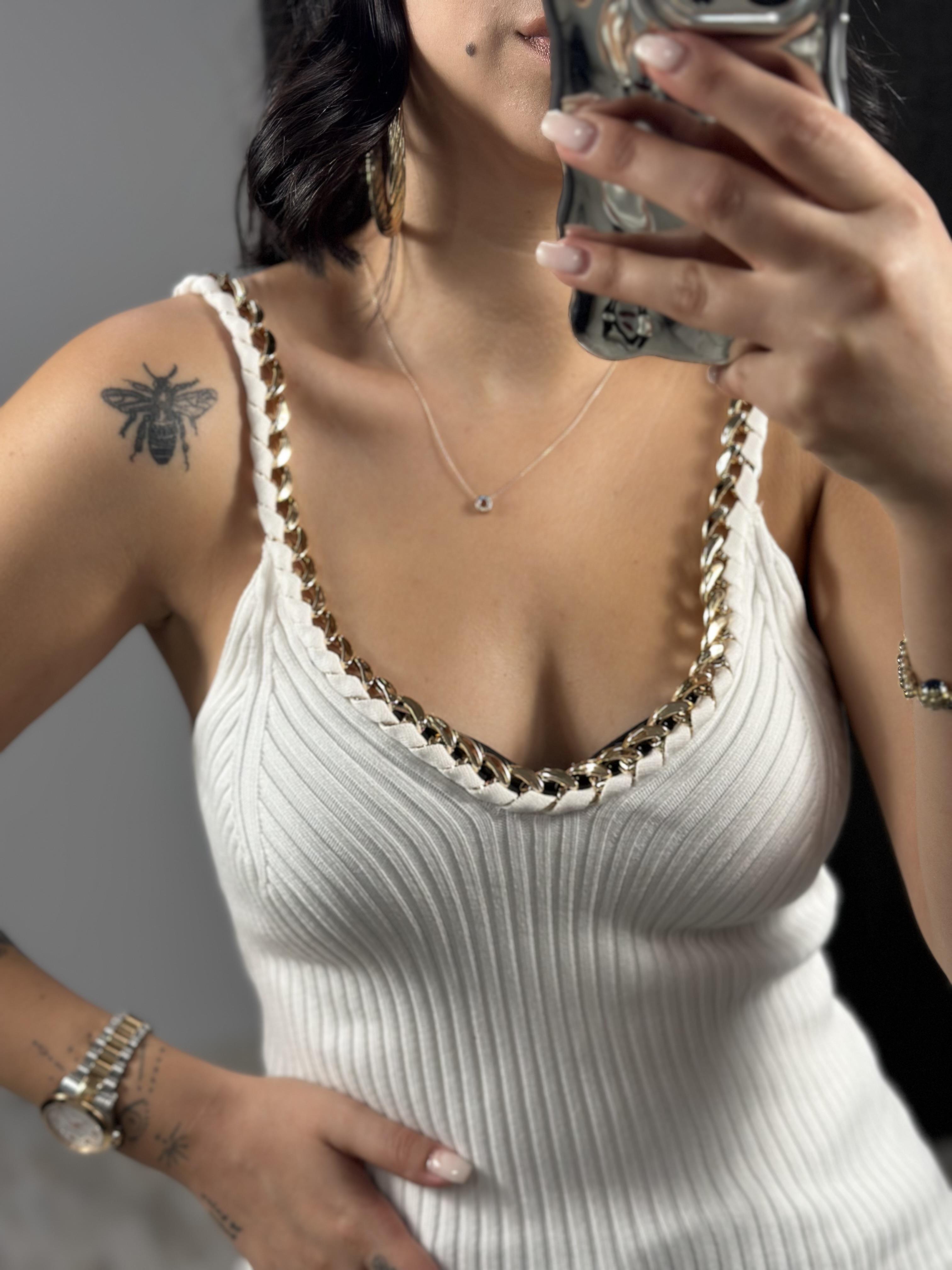 10607 ASKILI ZINCIRLI FITILLI TRIKO BLUZ