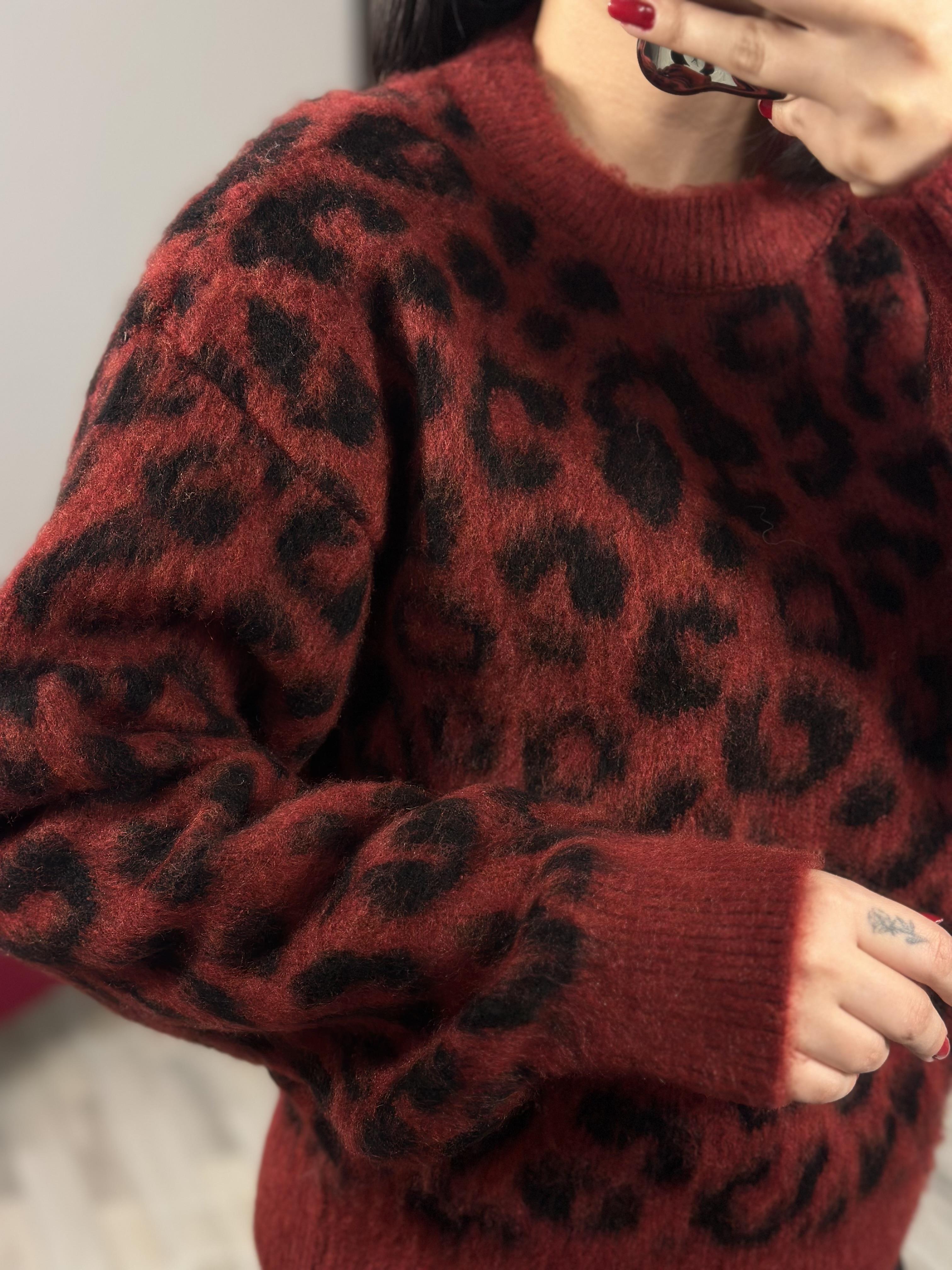 10632 BISIKLET YAKA LEOPAR SARDONLU TRIKO KAZAK