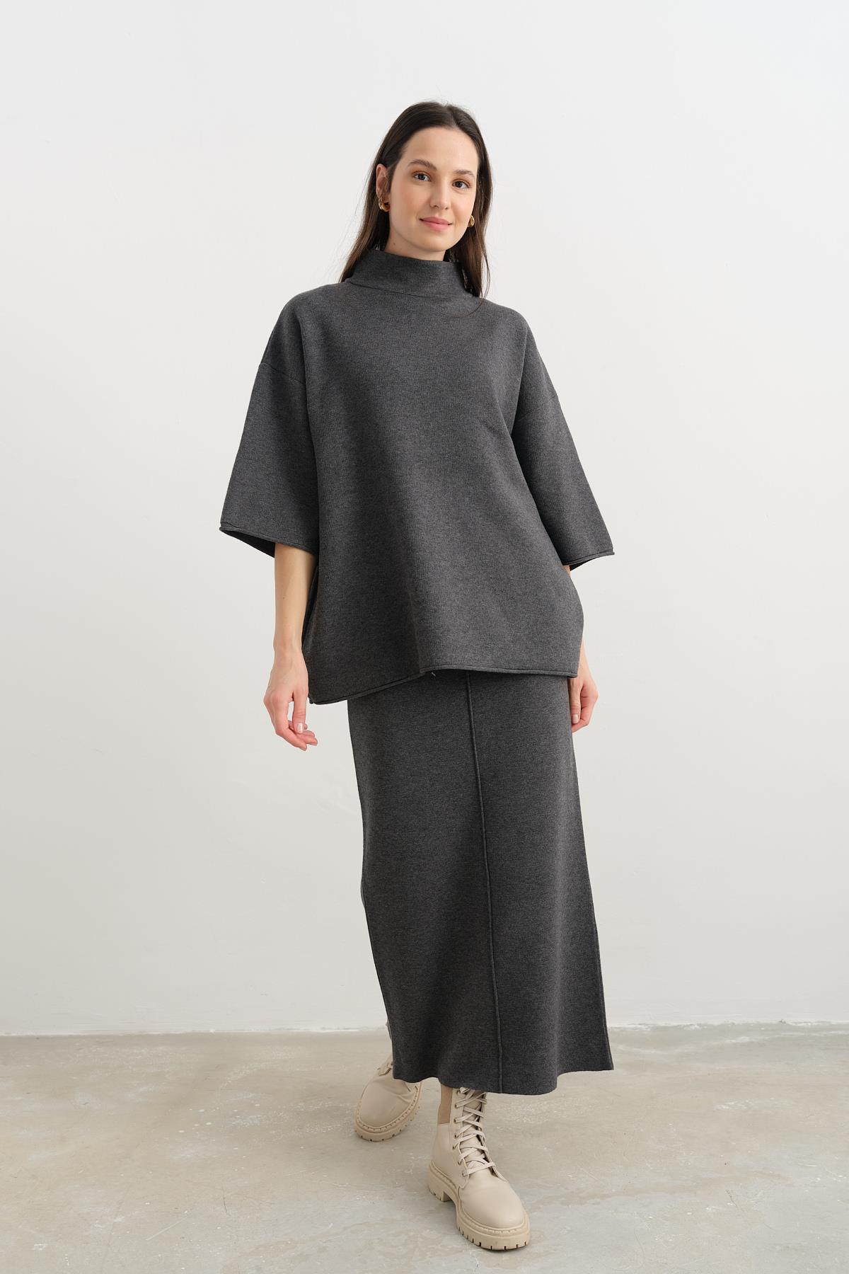 10665 DIK YAKA OVERSIZE TRIKO KAZAK