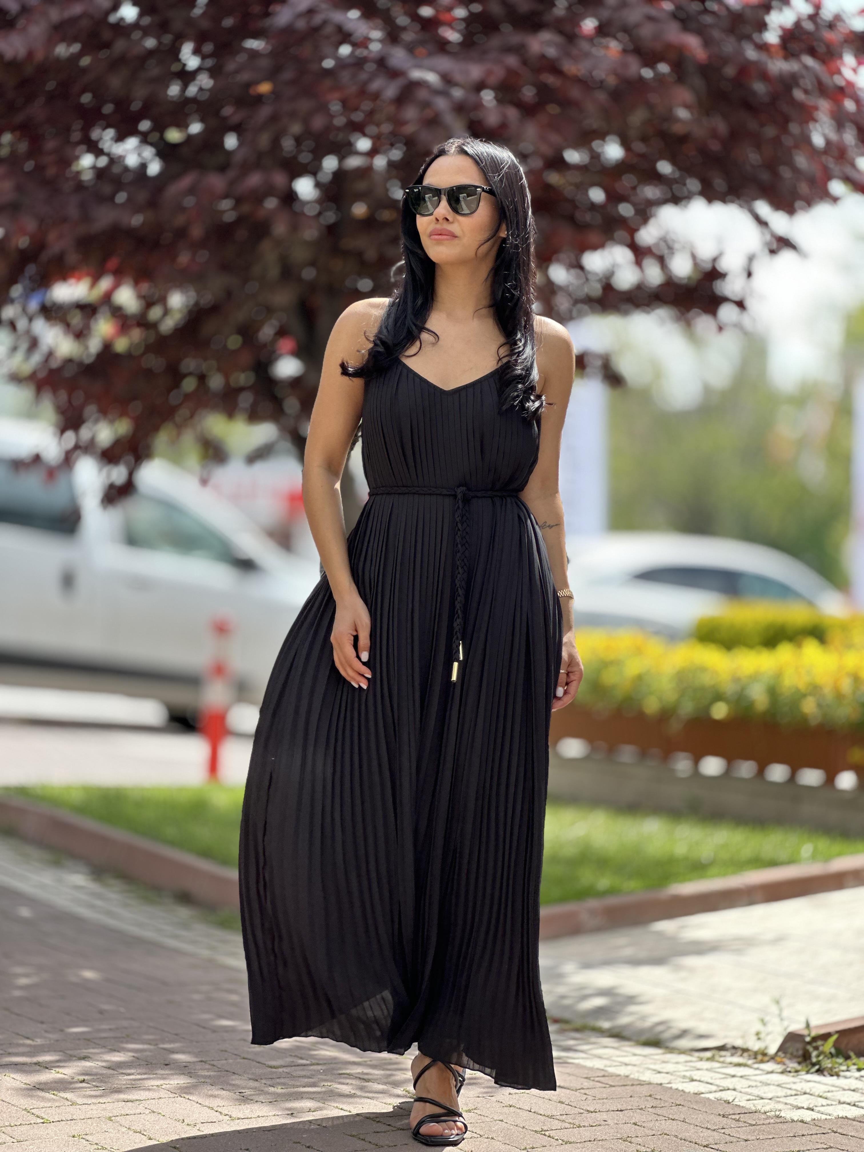 16297 ASKILI PLISELI ELBISE