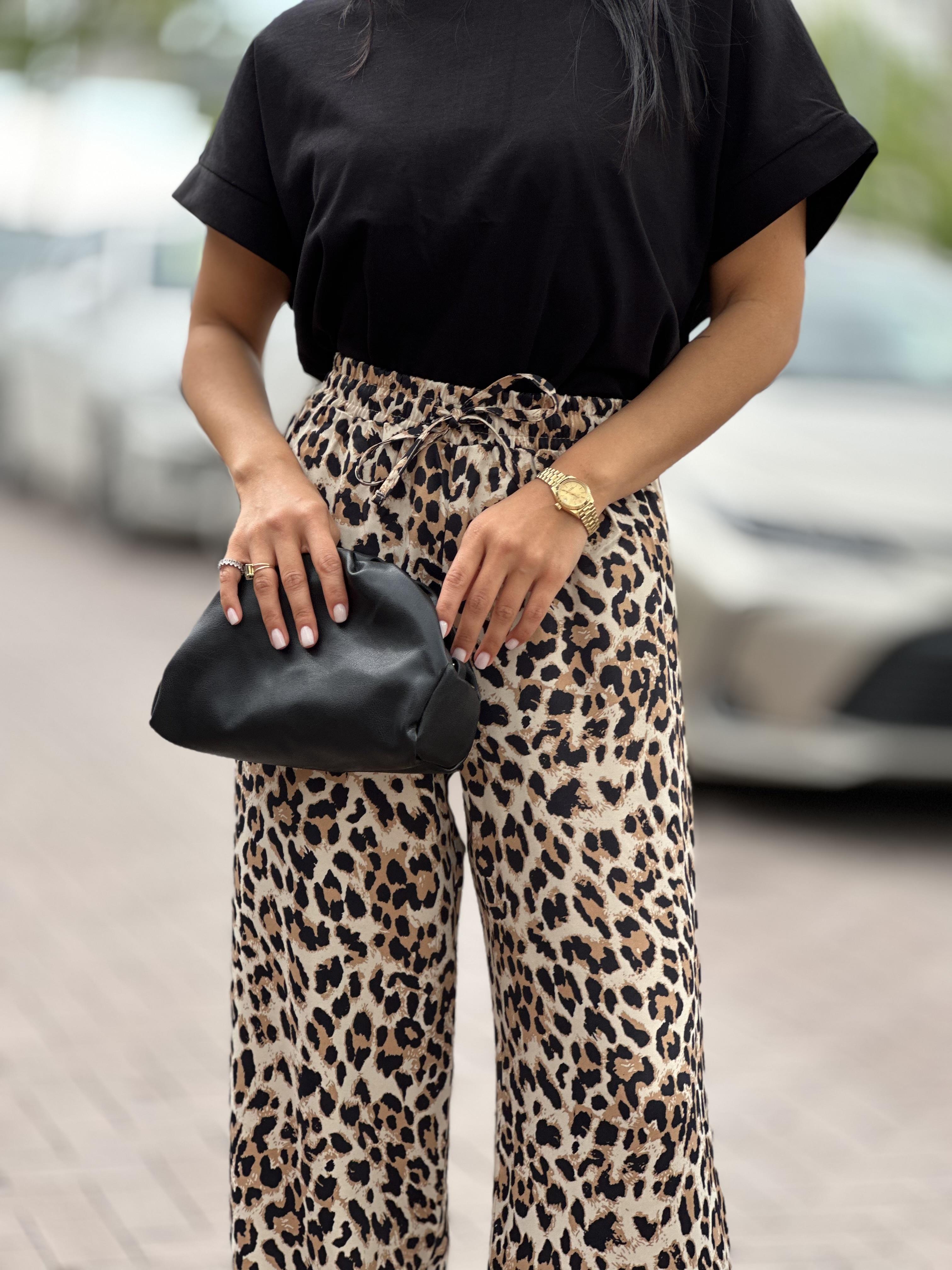 16342 LEOPAR DESEN SATEN PANTOLON